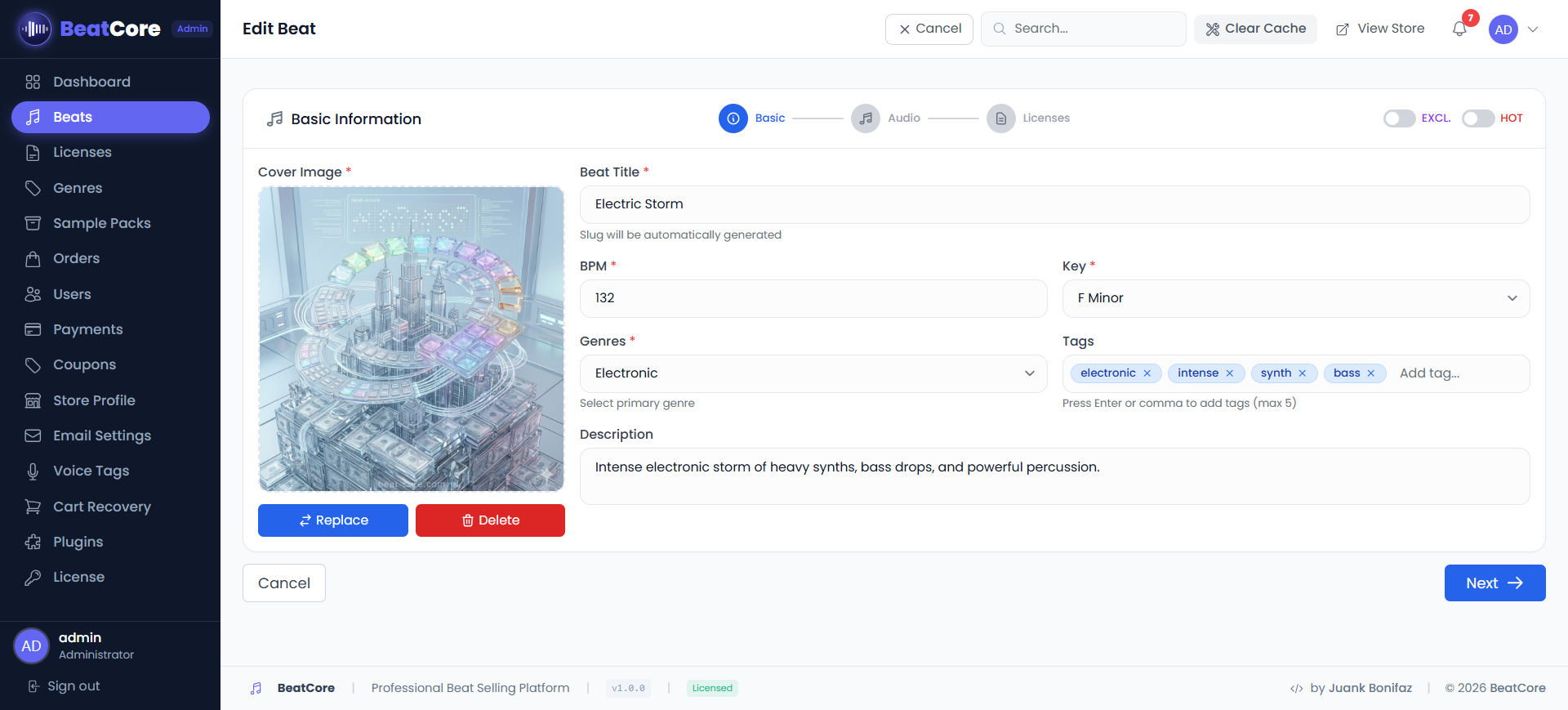 BeatCore Add Beat Step 1