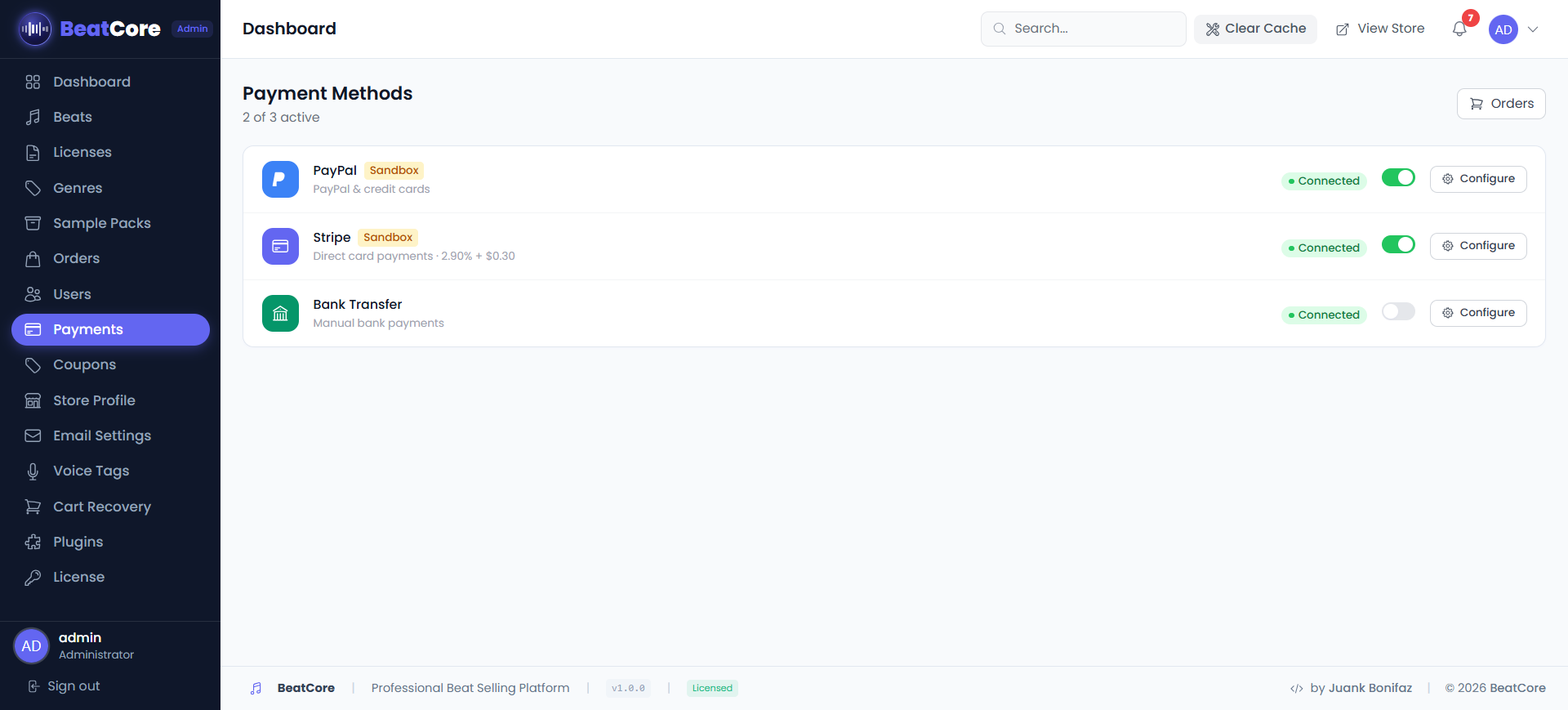 BeatCore Payment Methods