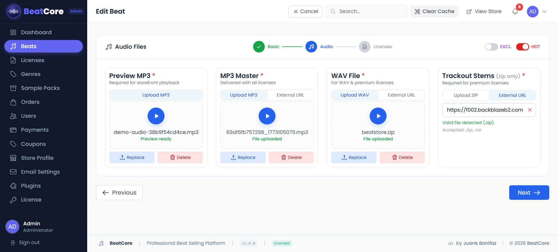 Beat Upload — Step 2: Audio Files