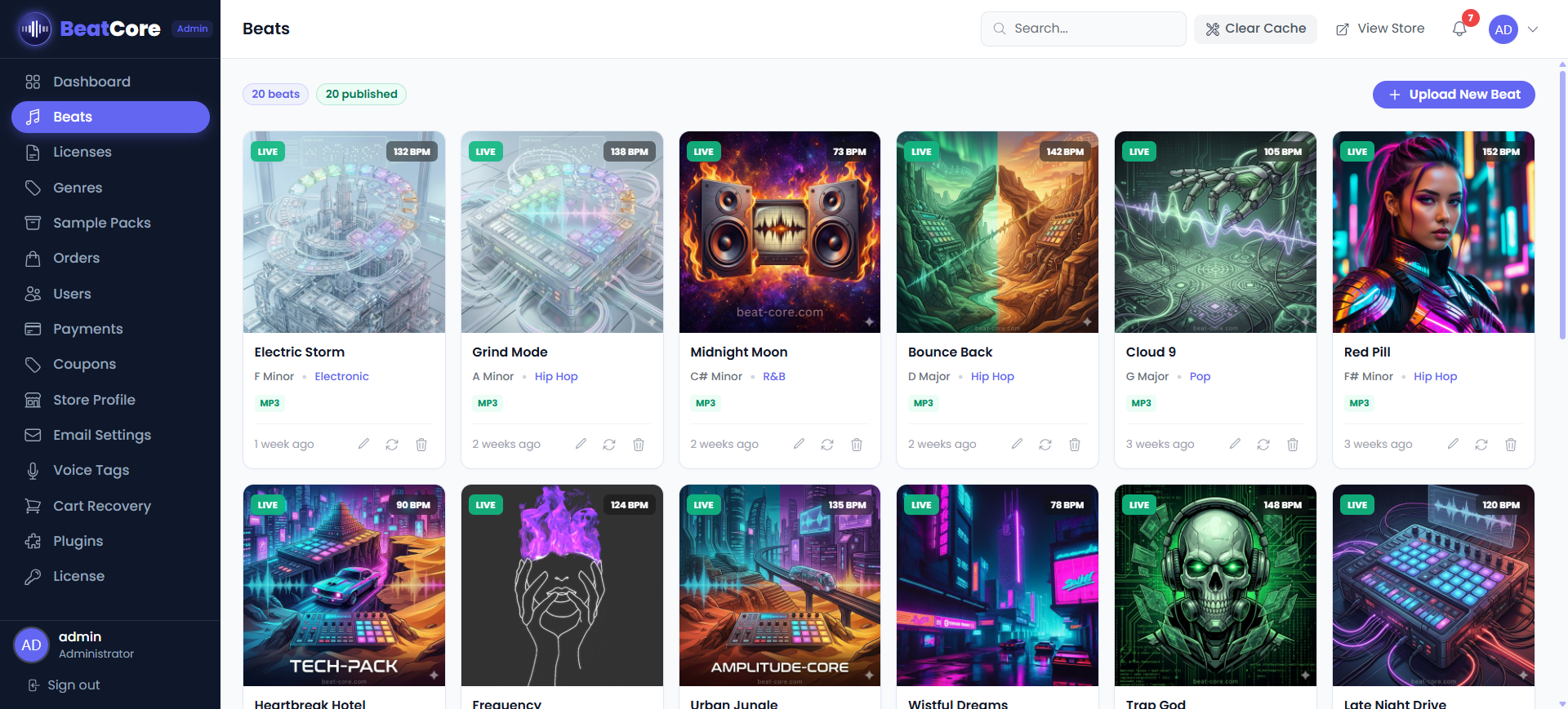 BeatCore Beats Dashboard
